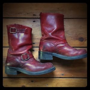 Red leather moto boots